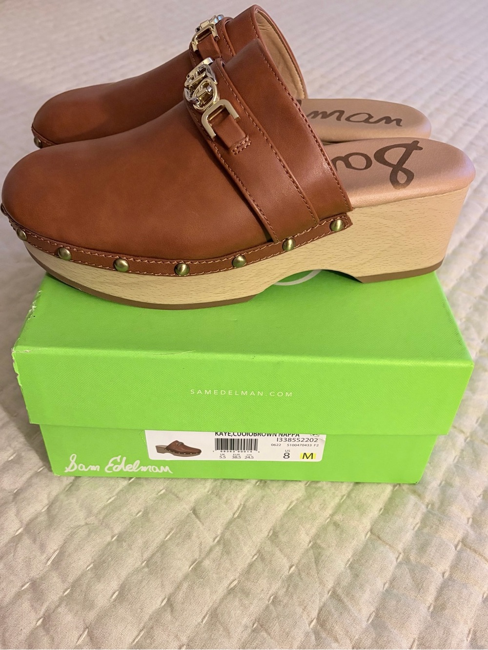 Sam Edelman Kaye brown vegan leather clog mules Sz 8 NIB